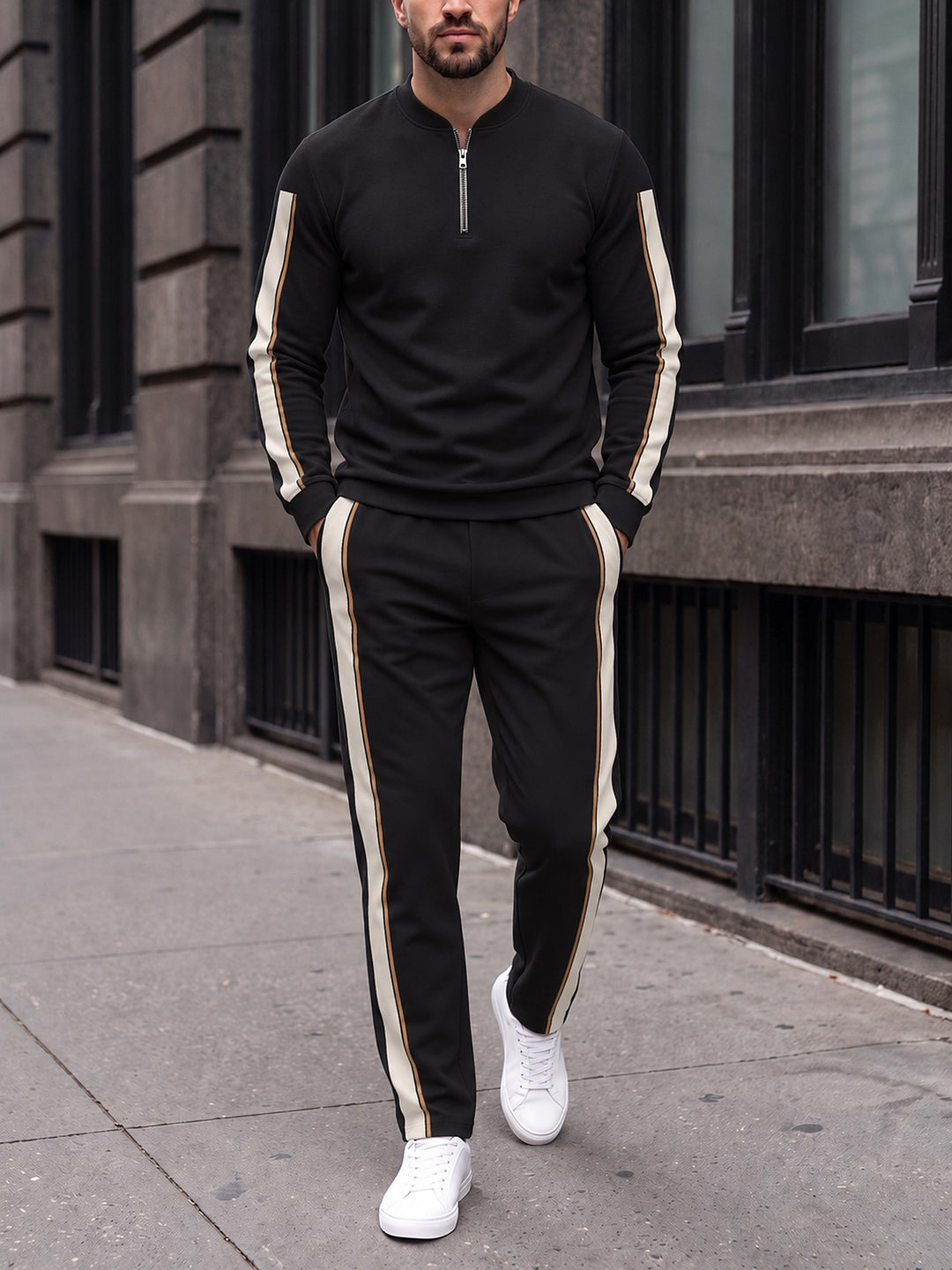 Zipper long sleeve two-piece set, Tuxedo Track