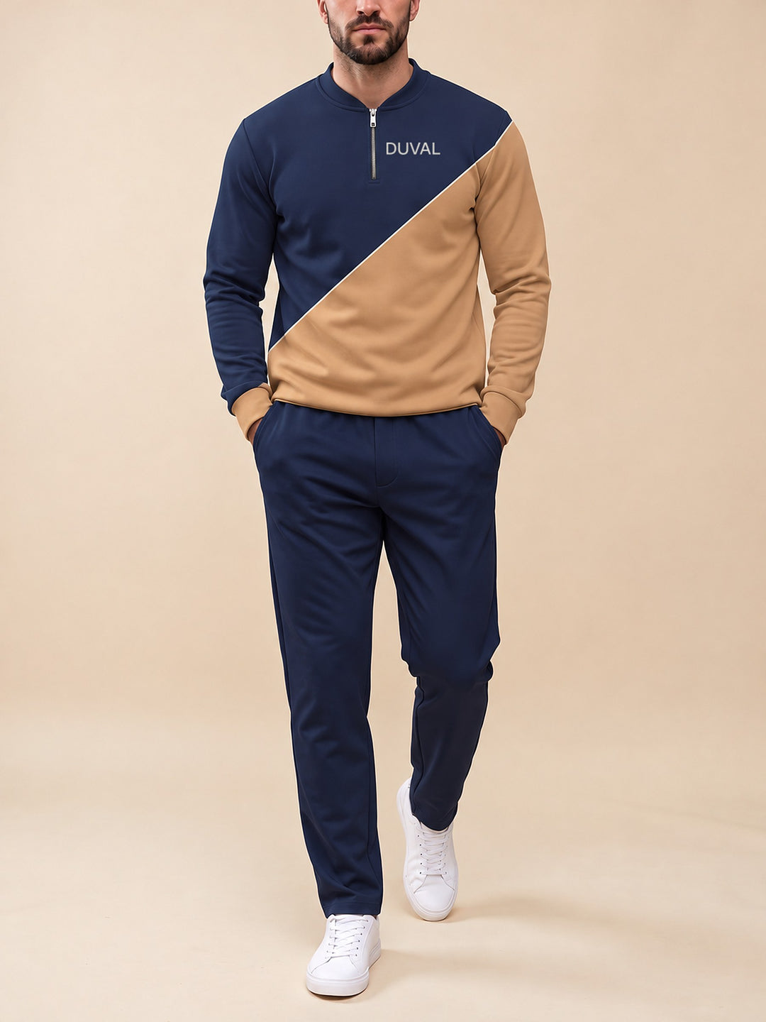 Zipper long sleeve two-piece set, Diagonal Split
