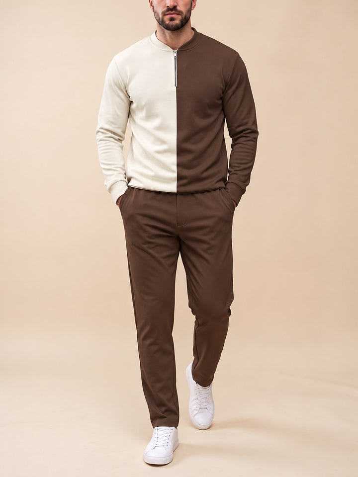 Zipper long sleeve two-piece set, Half &amp; Half