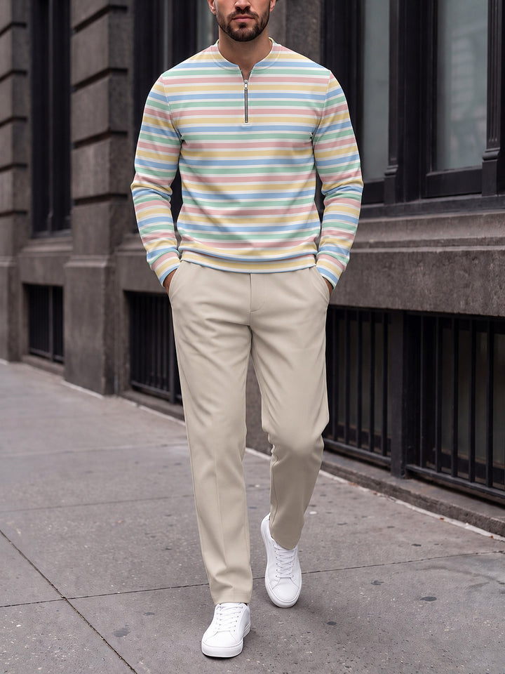Zipper long sleeve two-piece set, Riviera Stripe