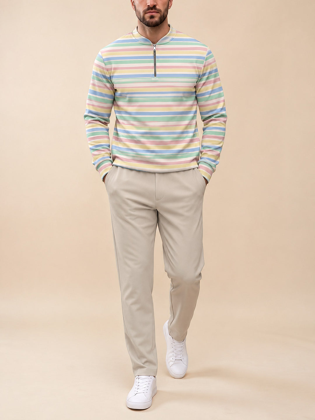 Zipper long sleeve two-piece set, Riviera Stripe