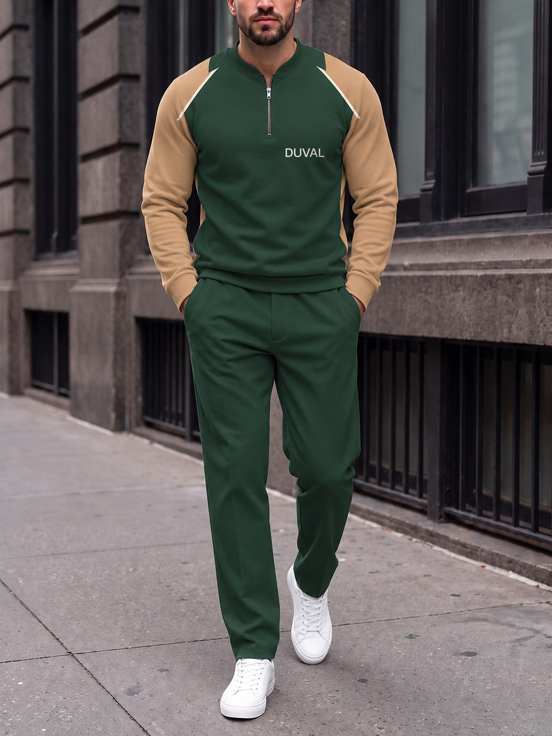 Zipper long sleeve two-piece set, Forest Raglan