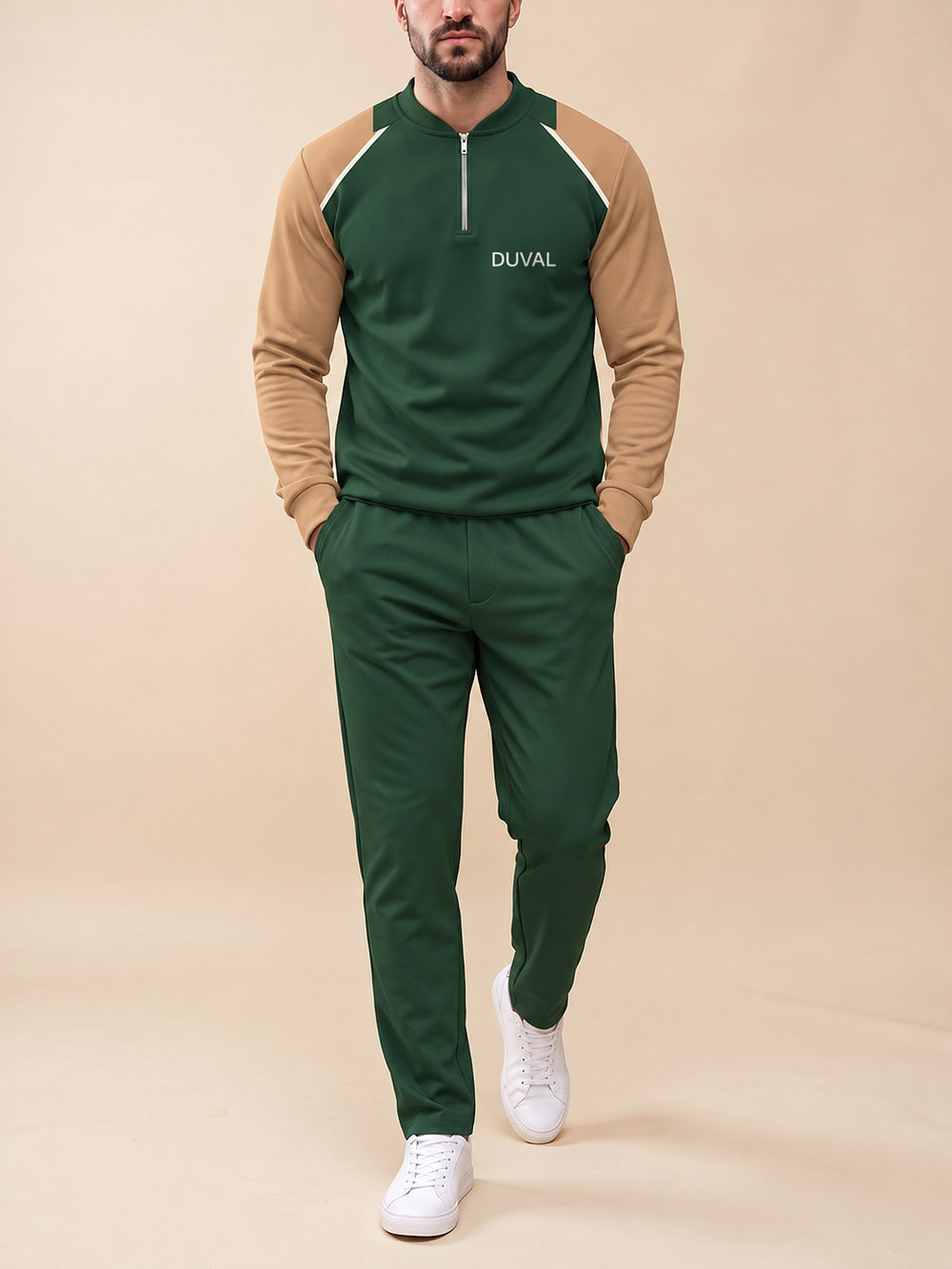 Zipper long sleeve two-piece set, Forest Raglan