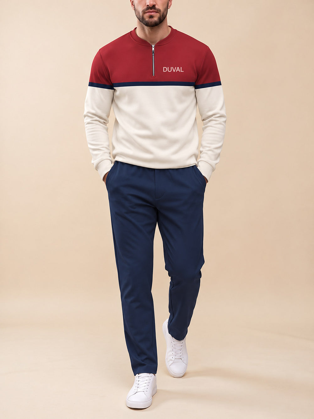 Zipper long sleeve two-piece set, Riviera Red Split
