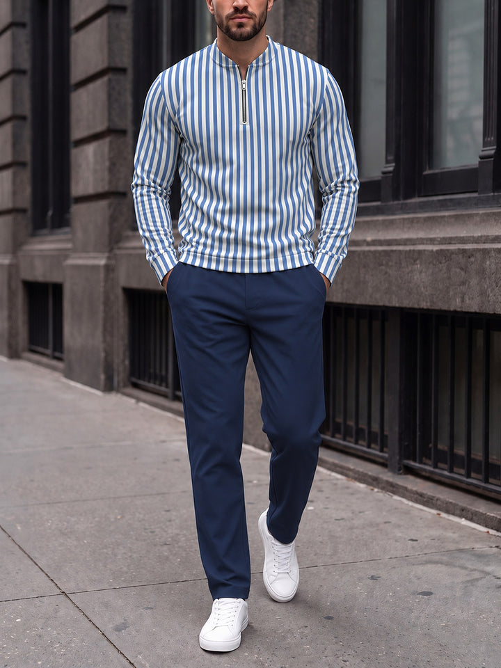 Zipper long sleeve two-piece set, Oxford Bengal Stripe
