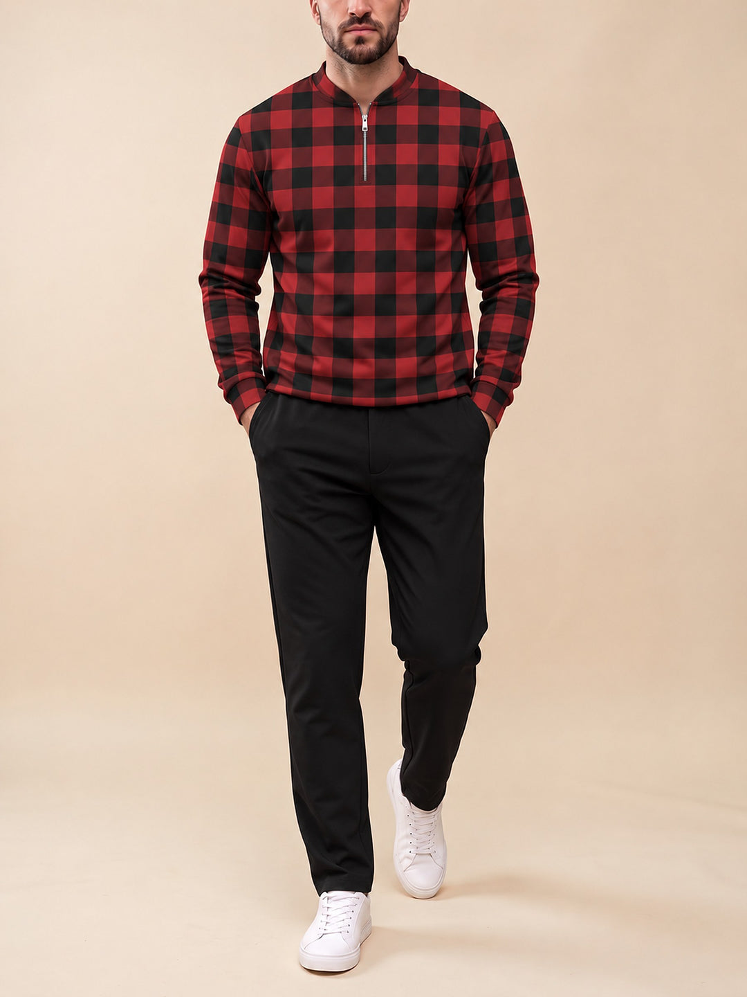 Zipper long sleeve two-piece set, Buffalo Check
