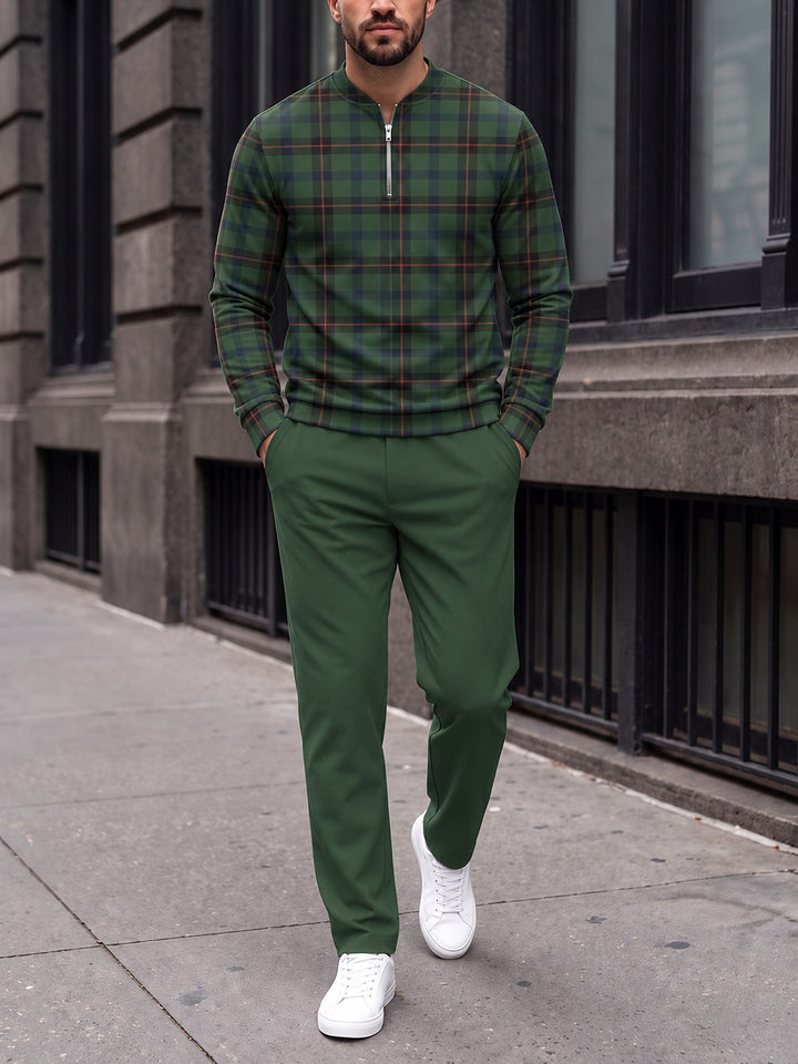 Zipper long sleeve two-piece set, Hunting Plaid