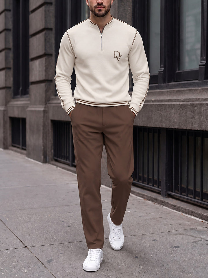 Zipper long sleeve two-piece set, Cream Crest