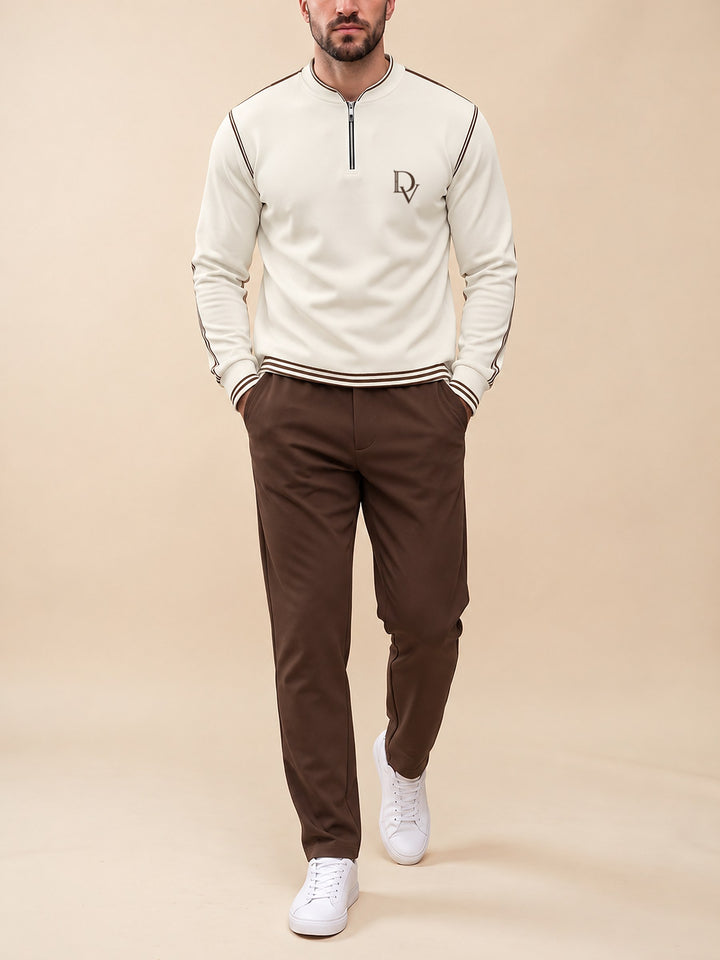 Zipper long sleeve two-piece set, Cream Crest