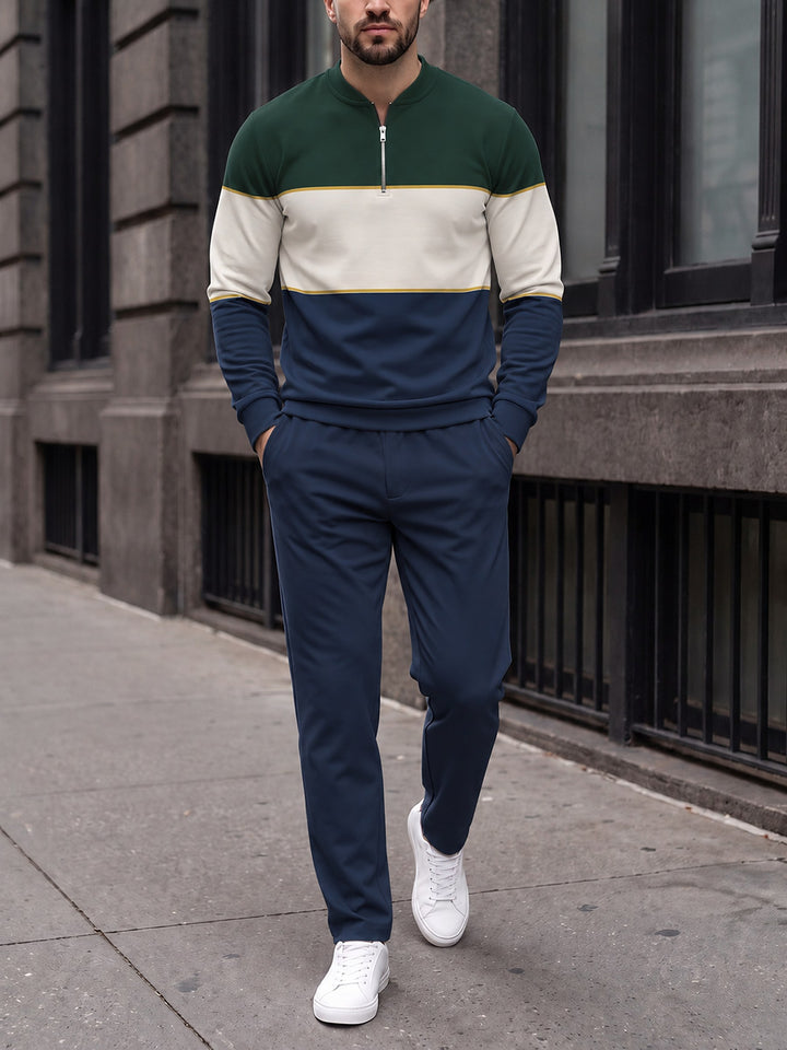 Zipper long sleeve two-piece set, Ivy League Block