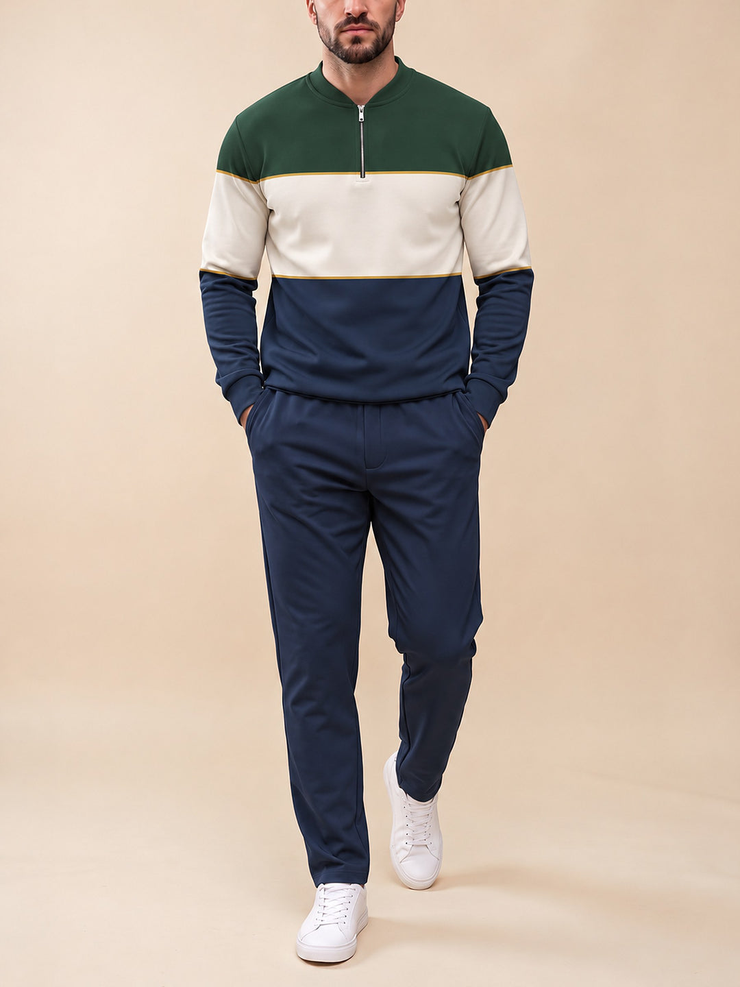 Zipper long sleeve two-piece set, Ivy League Block