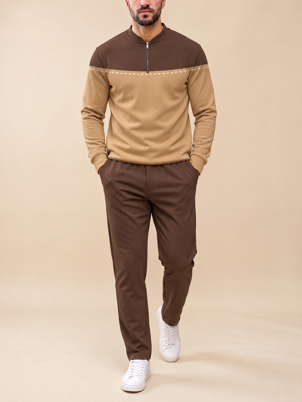 Zipper long sleeve two-piece set, Equestrian Saddle