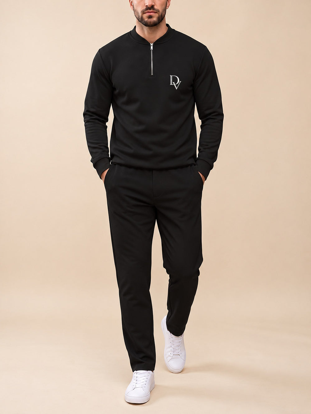 Zipper long sleeve two-piece set, Black DV Badge