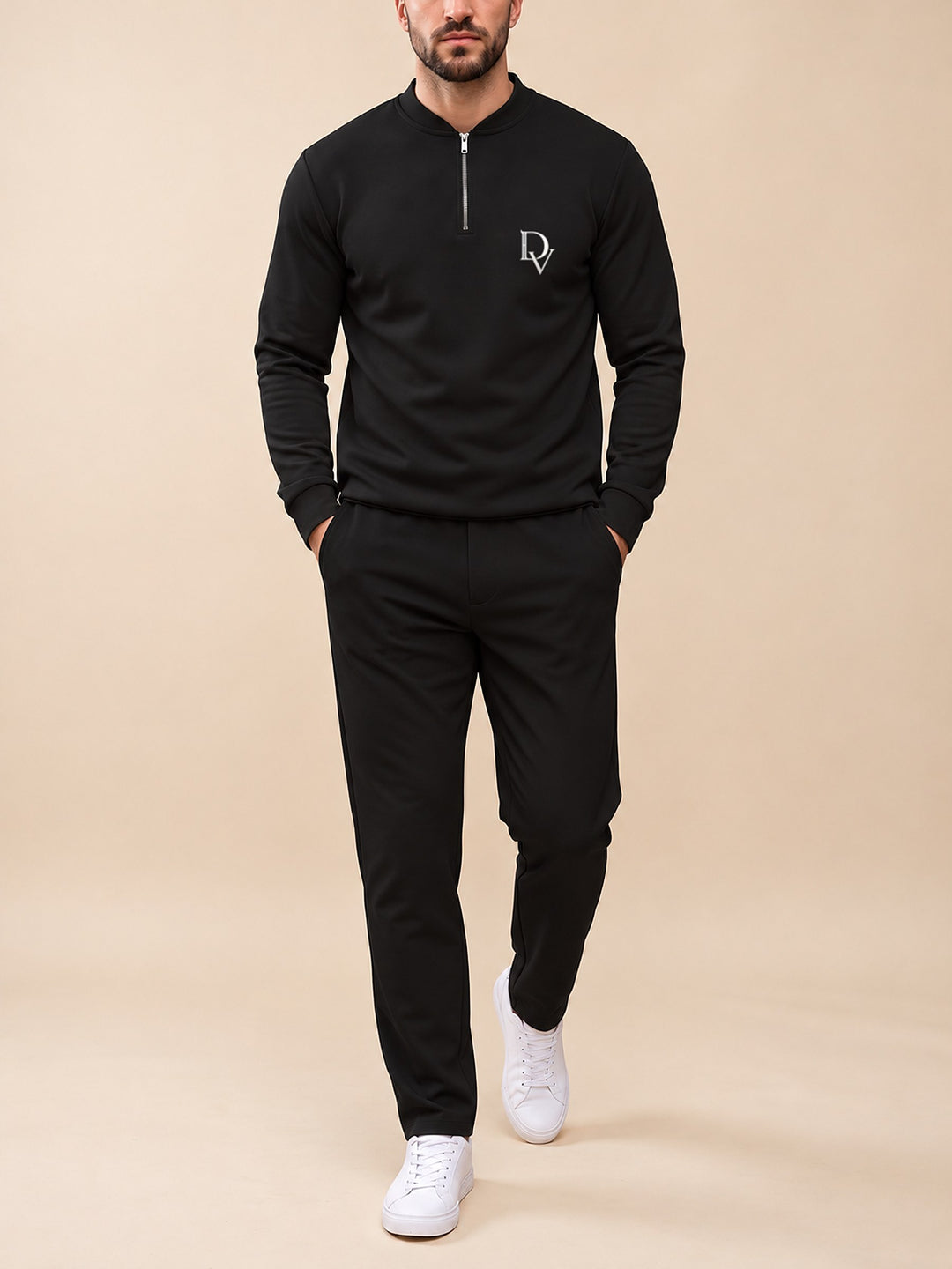 Zipper long sleeve two-piece set, Black DV Badge