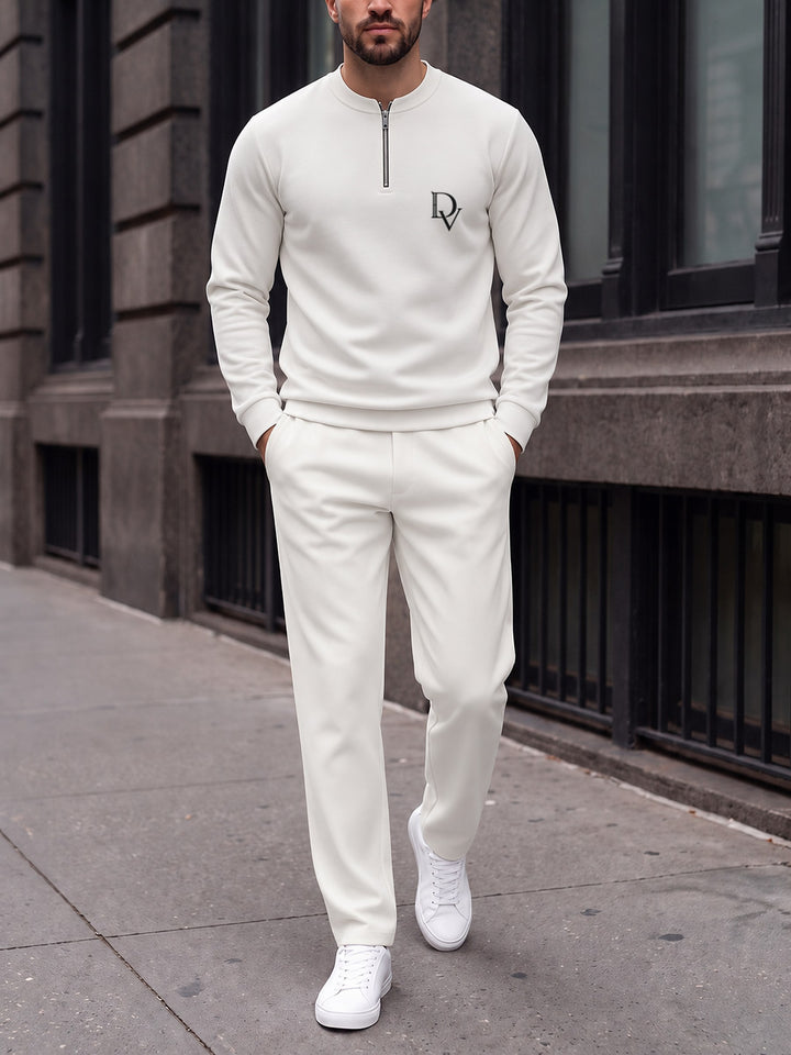 Zipper long sleeve two-piece set, White DV Badge