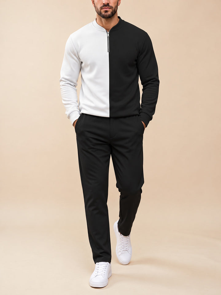 Zipper long sleeve two-piece set, Noir Split