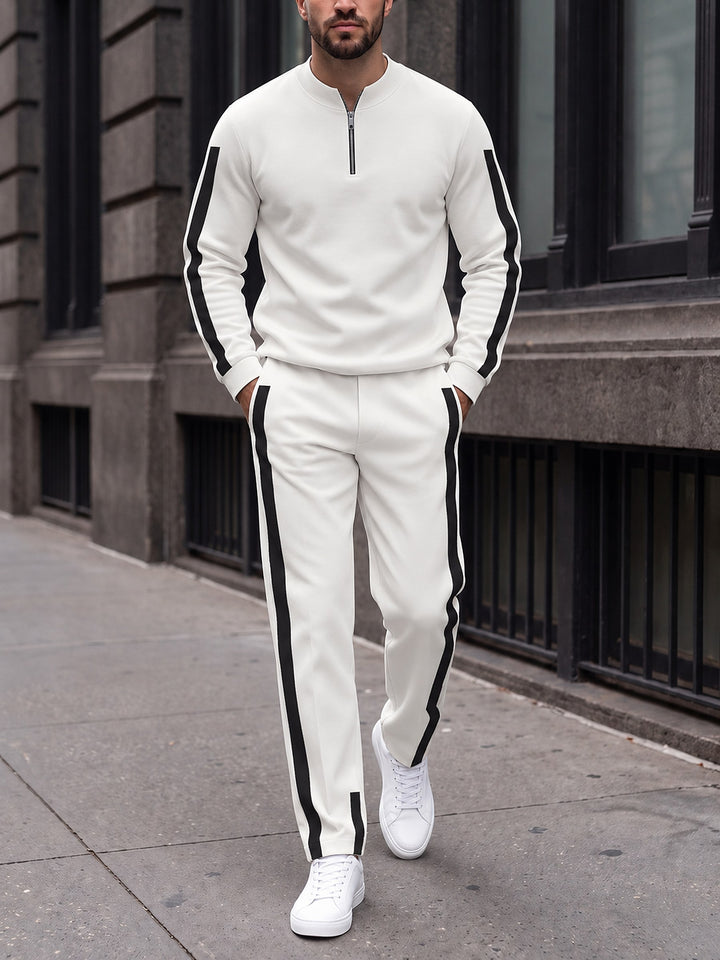 Zipper long sleeve two-piece set, White Tuxedo Track