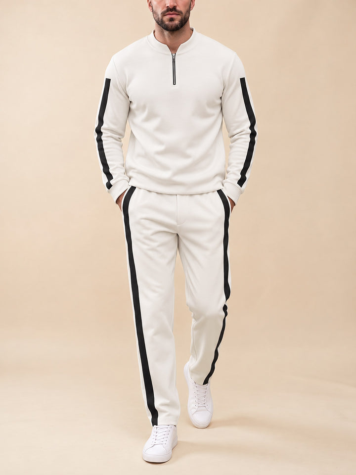 Zipper long sleeve two-piece set, White Tuxedo Track