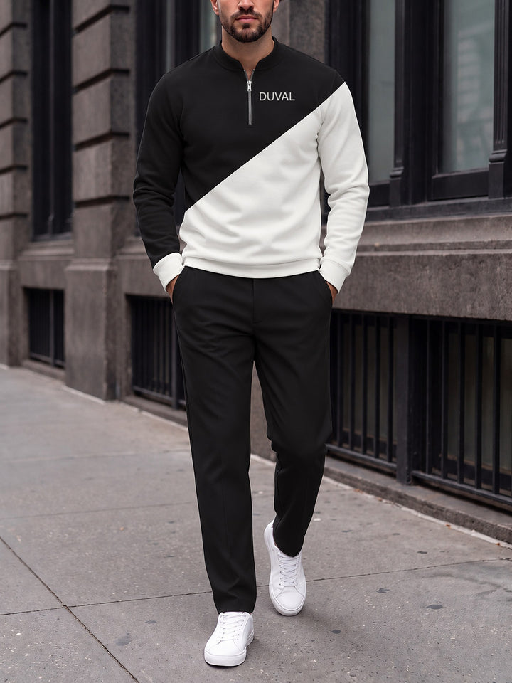 Zipper long sleeve two-piece set, Noir Diagonal