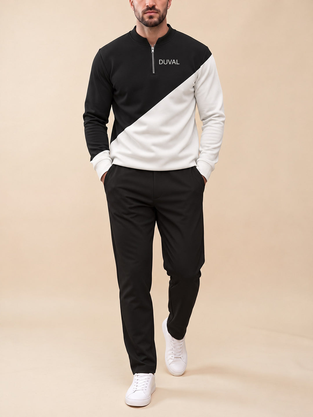 Zipper long sleeve two-piece set, Noir Diagonal