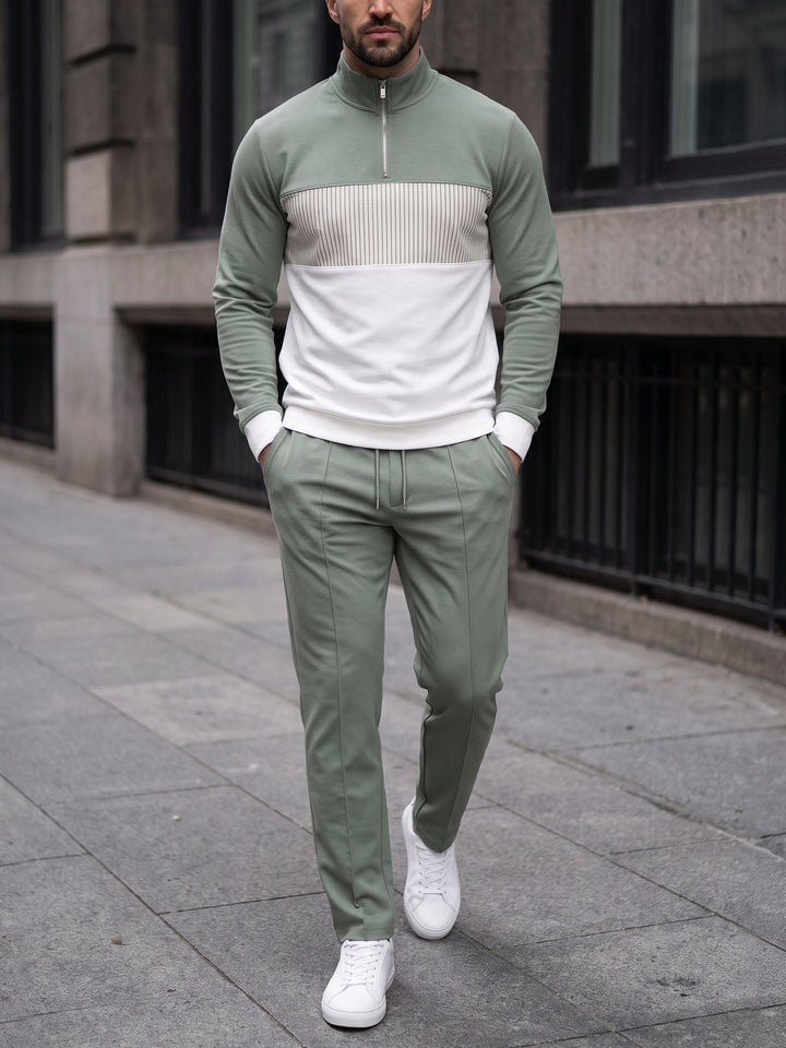 Sage Stripe quarter zip set, street