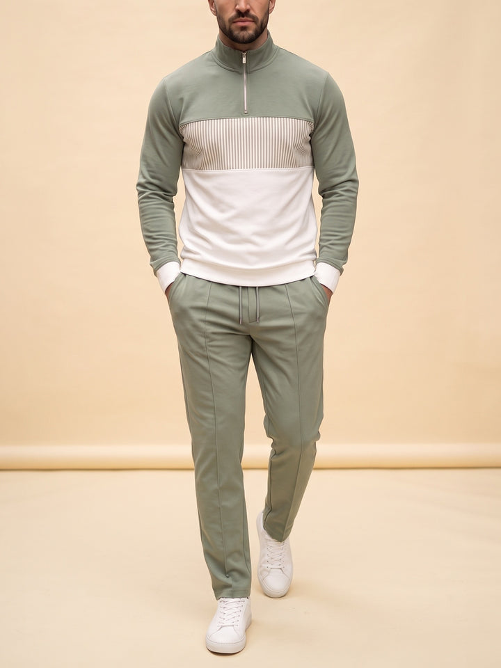 Sage Stripe quarter zip set, cream studio
