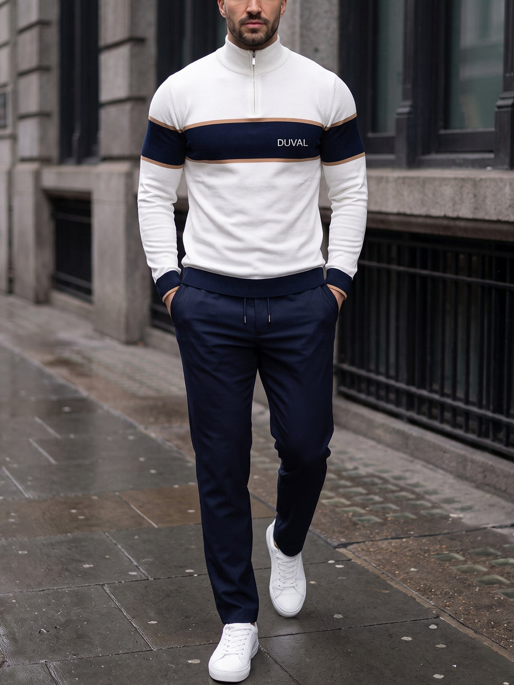 Navy Band quarter zip set, street