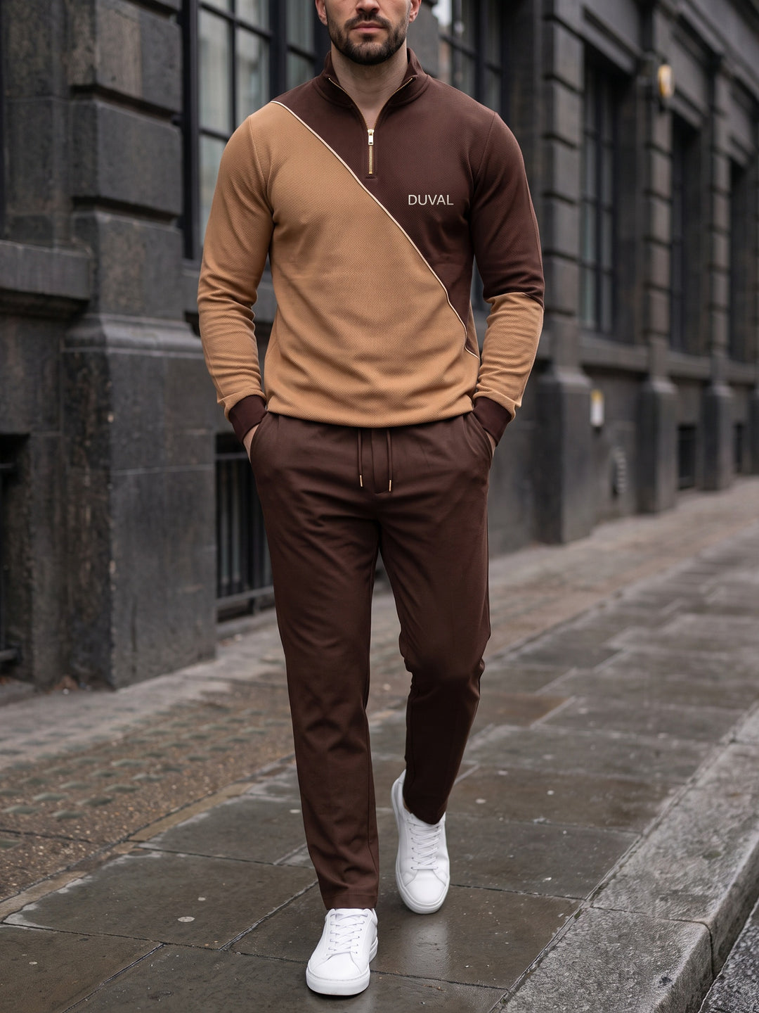 Chocolate Split quarter zip set, street