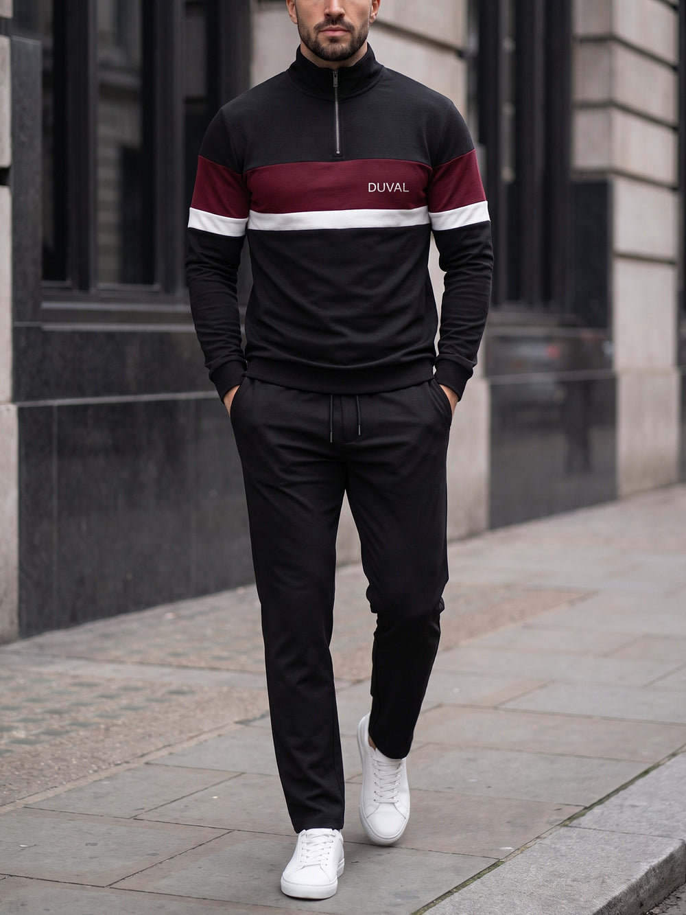 Oxblood Block quarter zip set, street