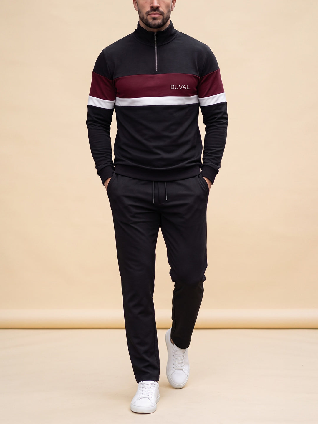 Oxblood Block quarter zip set, cream studio