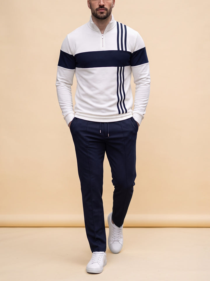 Cross Stripe quarter zip set, cream studio