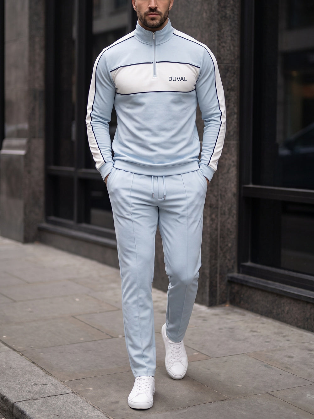 Ice Blue quarter zip set, street
