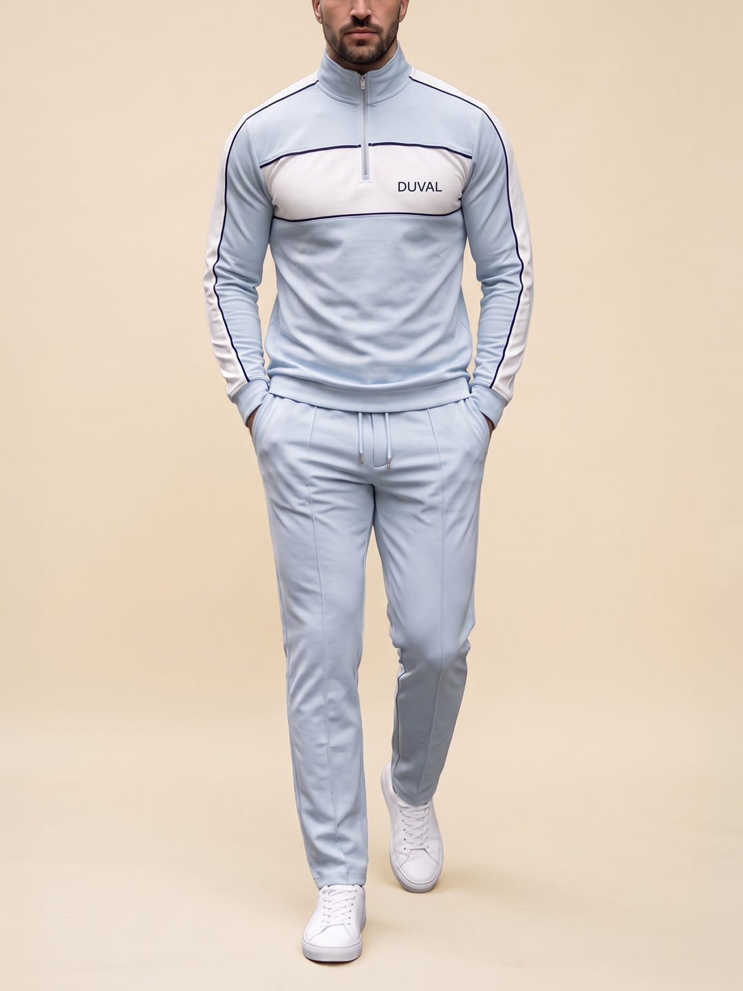 Ice Blue quarter zip set, cream studio