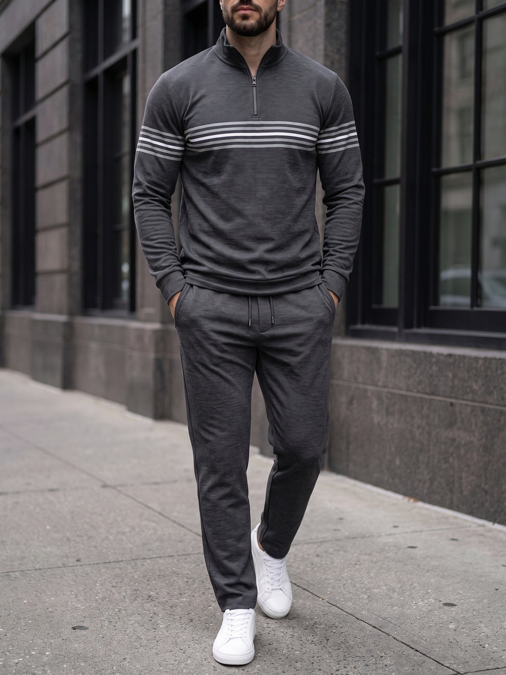 Charcoal Tri-Band quarter zip set, street