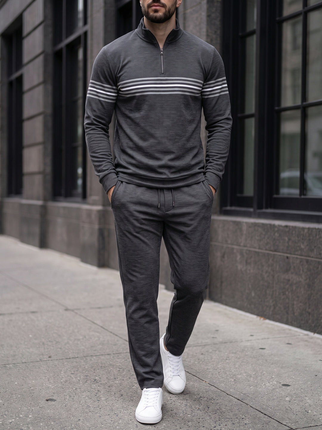 Charcoal Tri-Band quarter zip set, street