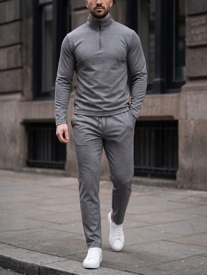 Grey Windowpane — Quarter Zip Set