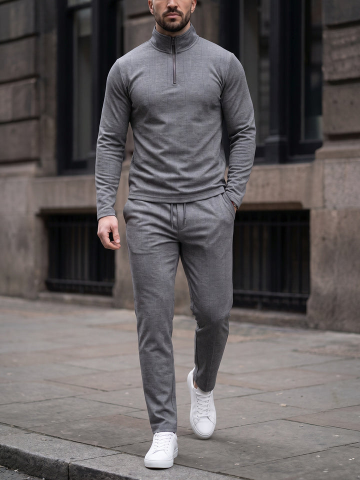 Grey Windowpane quarter zip set, street