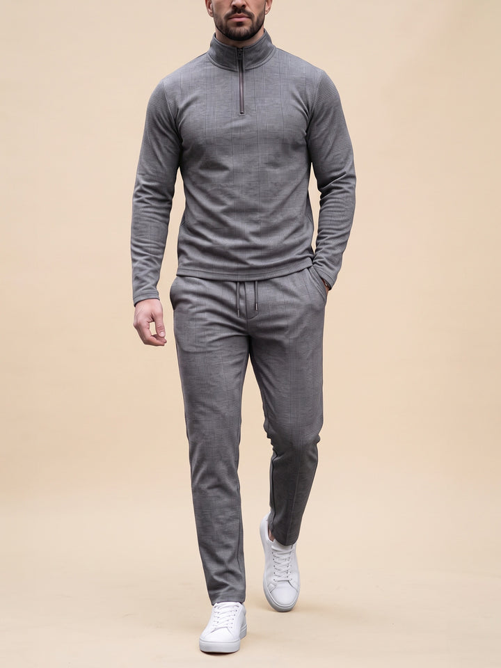 Grey Windowpane quarter zip set, cream studio