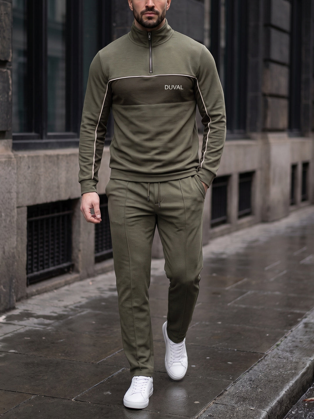 Olive Panel quarter zip set, street