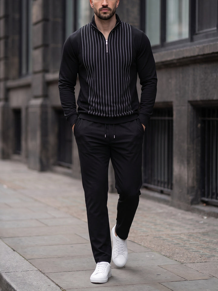 Black Pinstripe quarter zip set, street