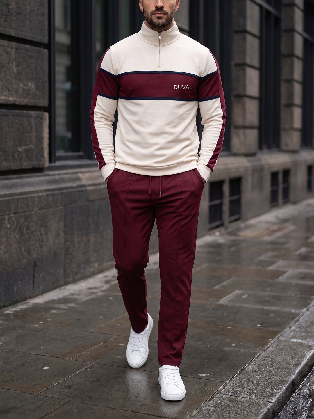 Burgundy Band quarter zip set, street