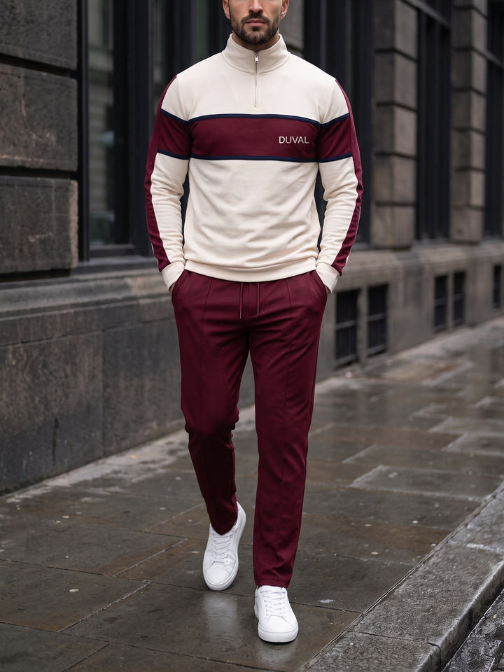 Burgundy Band quarter zip set, street