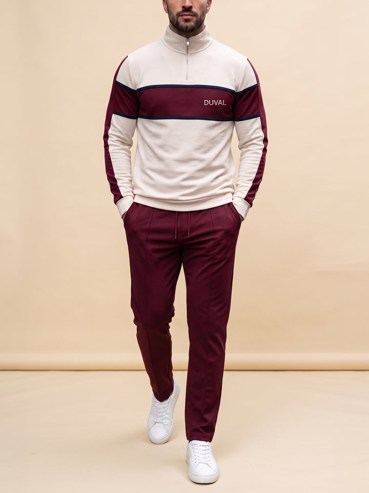 Burgundy Band quarter zip set, cream studio
