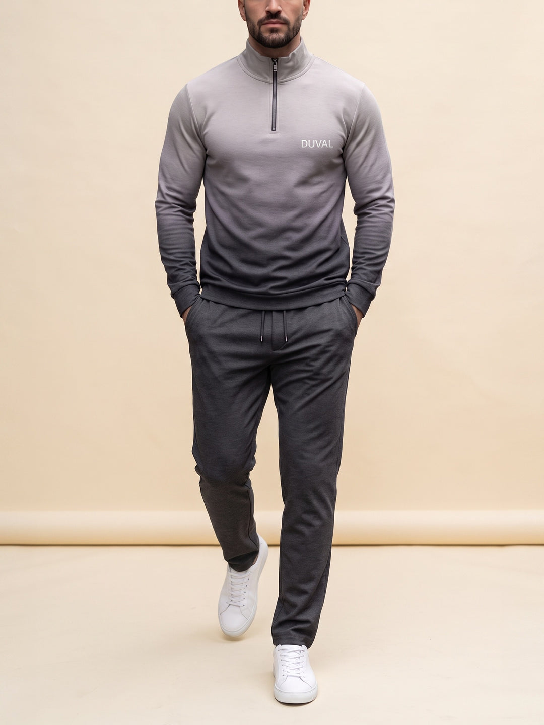 Stone Fade quarter zip set, cream studio