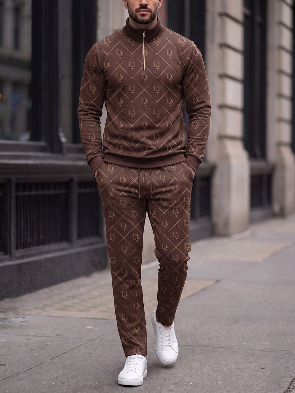 Mocha Monogram quarter zip set, street