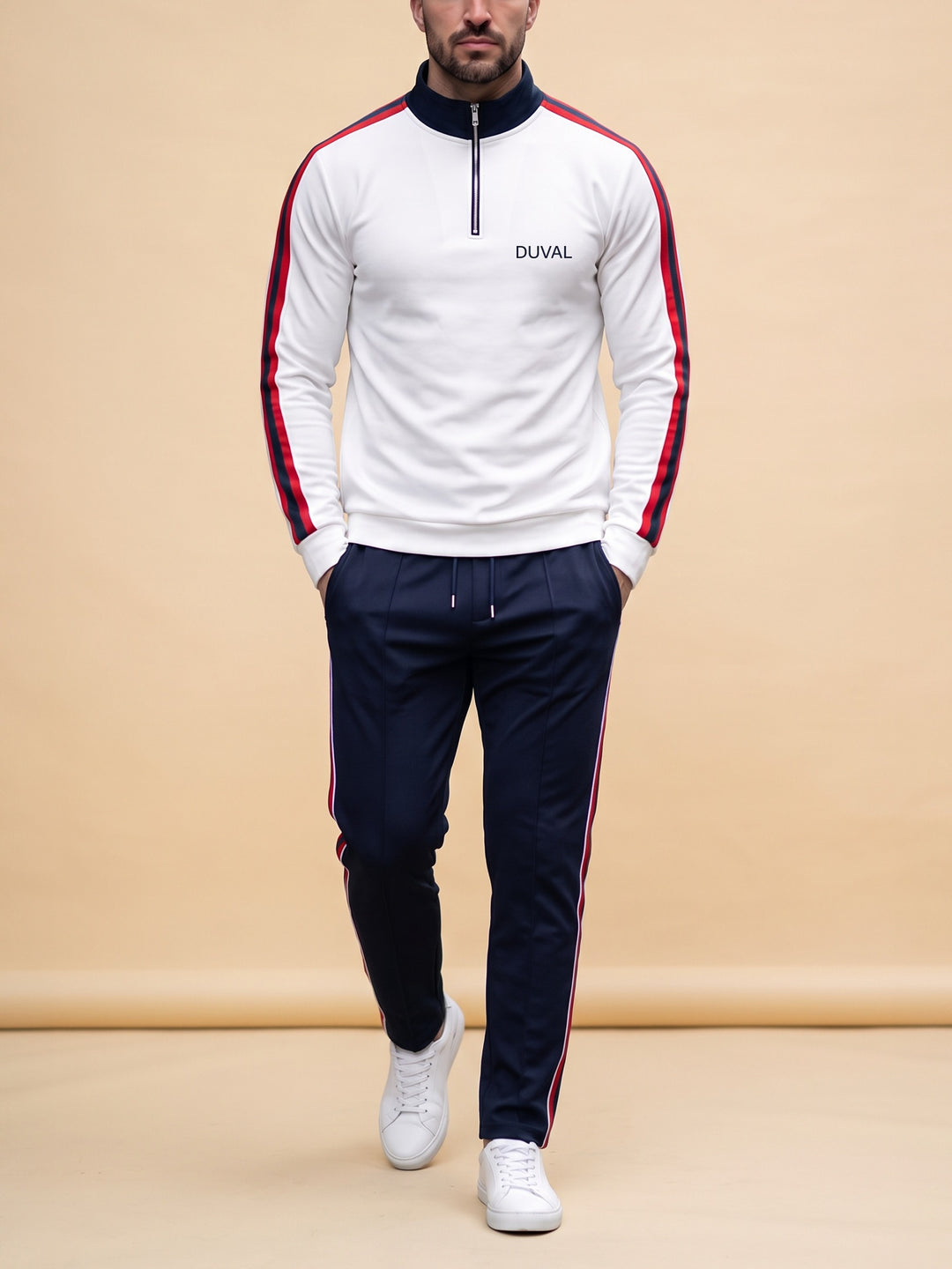 Sport Stripe quarter zip set, cream studio