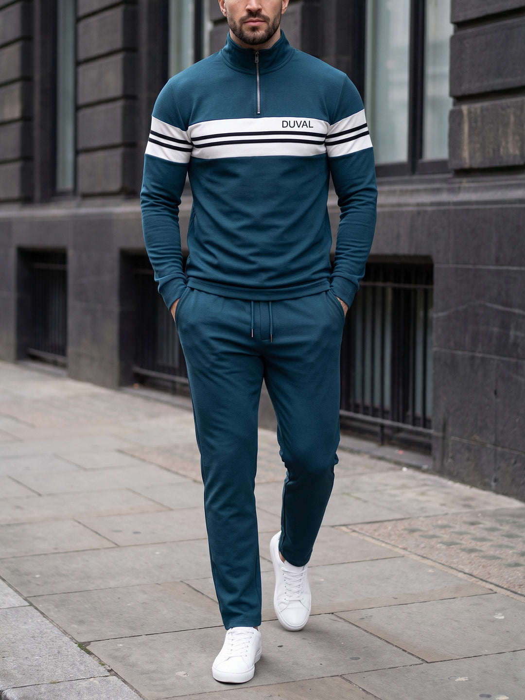 Teal Block quarter zip set, street