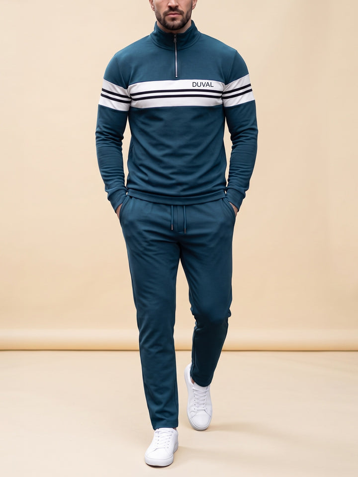Teal Block quarter zip set, cream studio