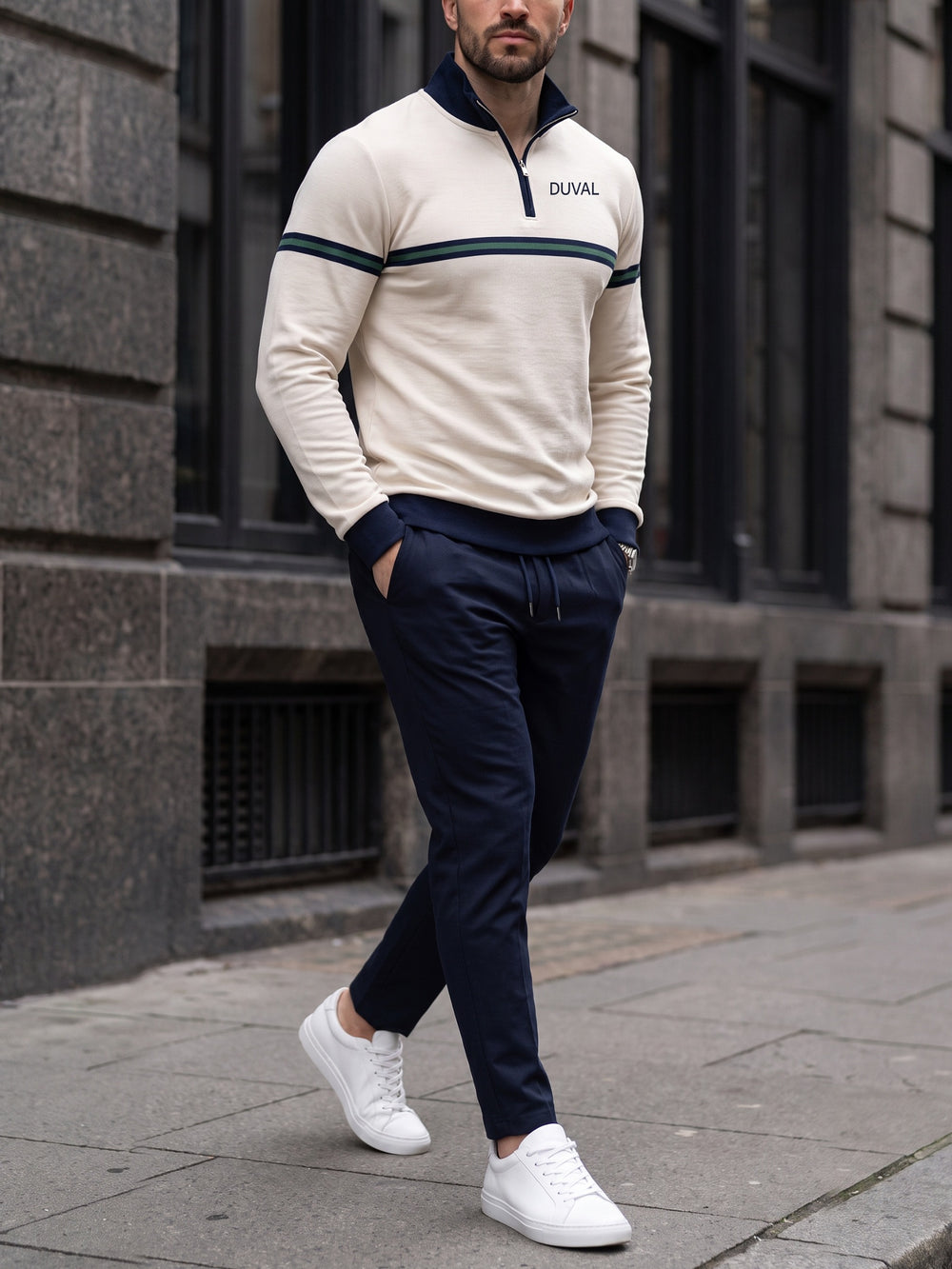Varsity Cream quarter zip set, street