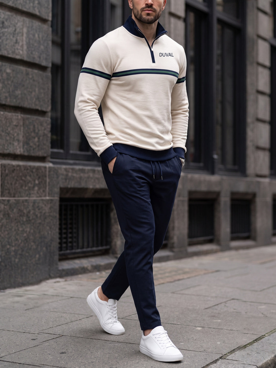 Varsity Cream quarter zip set, street